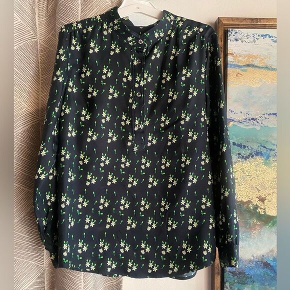 APC Button  Floral Long Sleeve 100% Silk Shirt Size 34 US XS - Picture 1 of 11